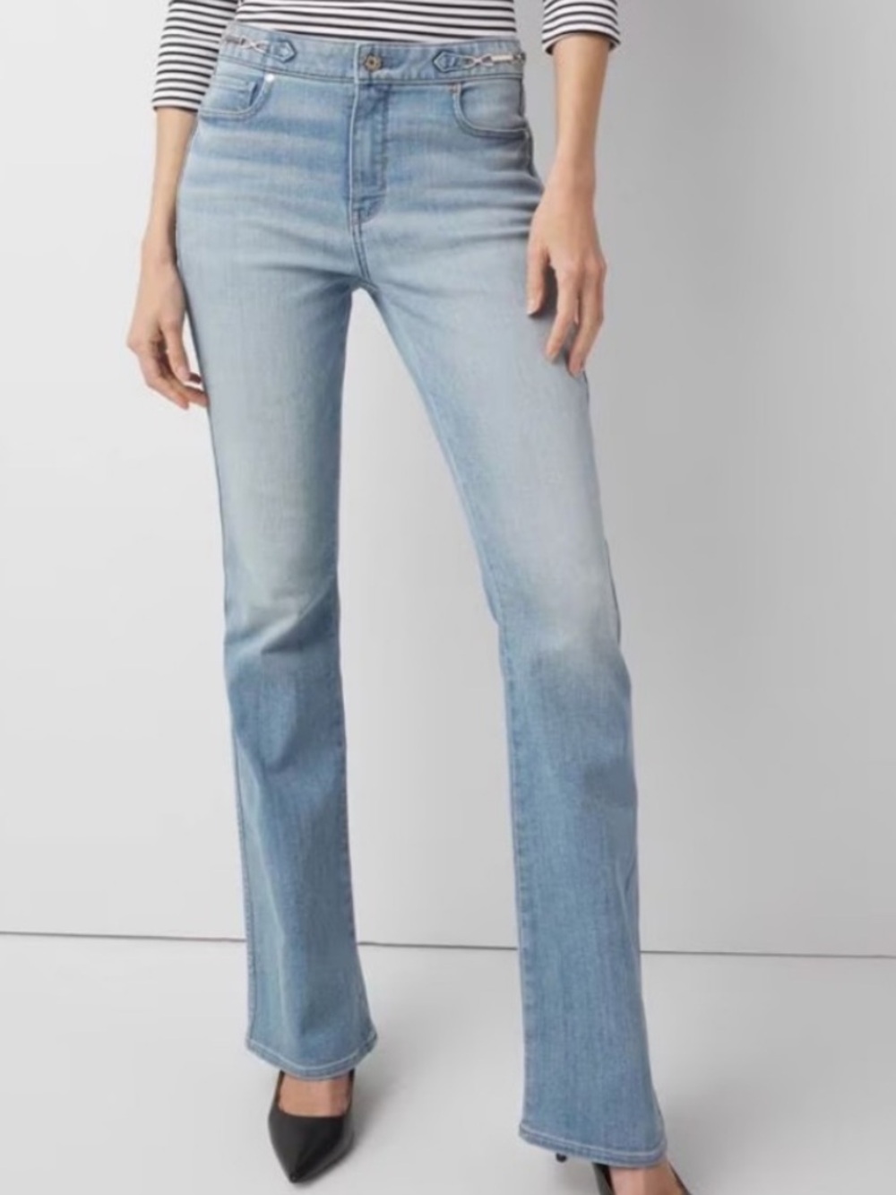 WHBM 6 Jeans High-Rise Horsebit Skinny Flare chain Terrace Antique pockets NWT